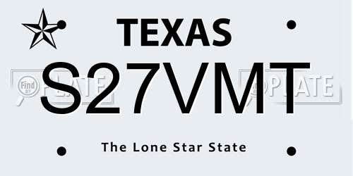 S27VMT Texas License Plate