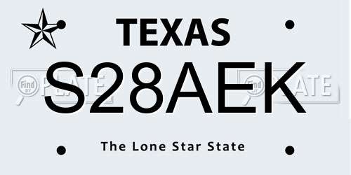 S28AEK Texas License Plate