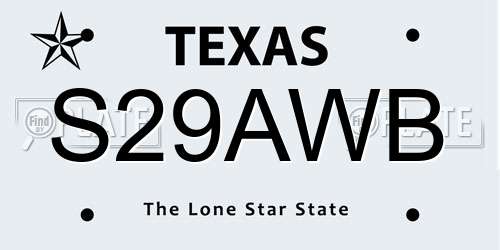S29AWB Texas License Plate
