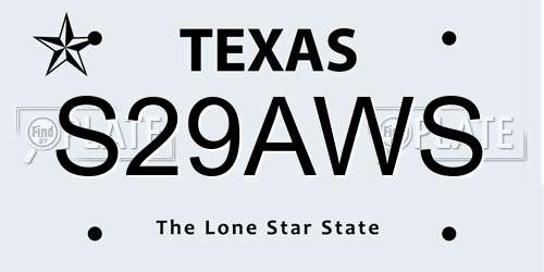 S29AWS Texas License Plate