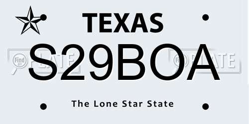 S29BOA Texas License Plate