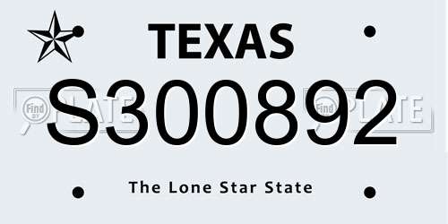 S300892 Texas License Plate