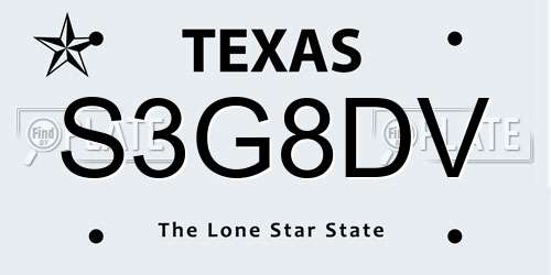S3G8DV Texas License Plate