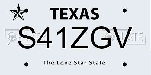 S41ZGV Texas License Plate