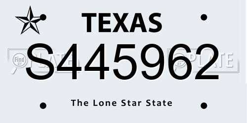 S445962 Texas License Plate