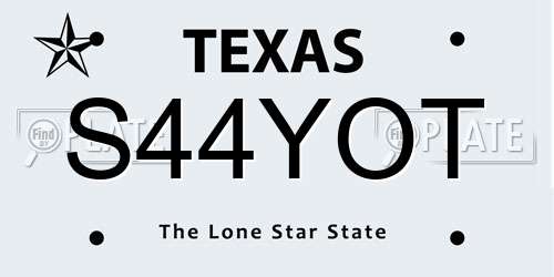 S44YOT Texas License Plate