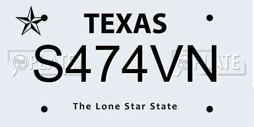 S474VN Texas License Plate