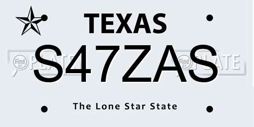 S47ZAS Texas License Plate