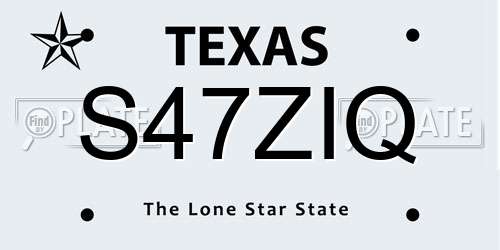 S47ZIQ Texas License Plate