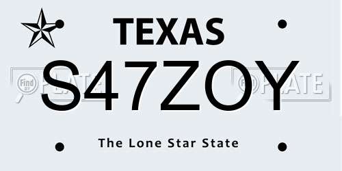 S47ZOY Texas License Plate