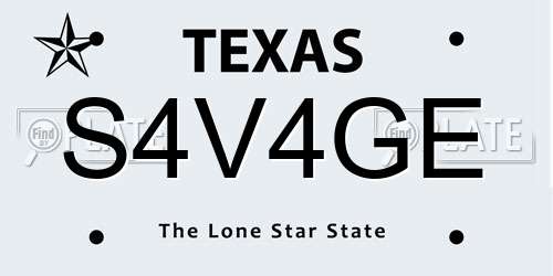 S4V4GE Texas License Plate