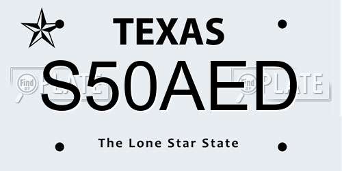 S50AED Texas License Plate