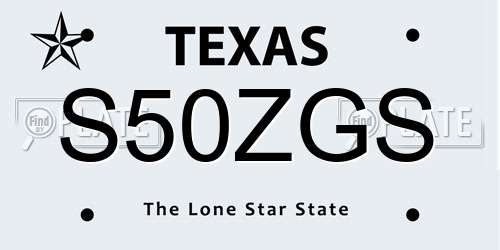 S50ZGS Texas License Plate