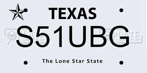 S51UBG Texas License Plate