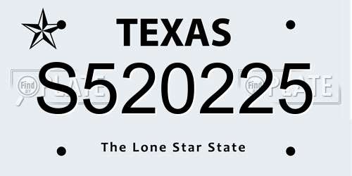 S520225 Texas License Plate