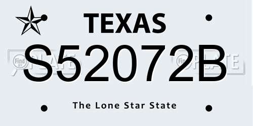 S52072B Texas License Plate