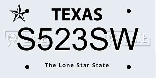 S523SW Texas License Plate