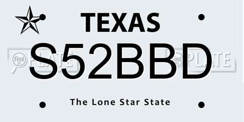 S52BBD Texas License Plate