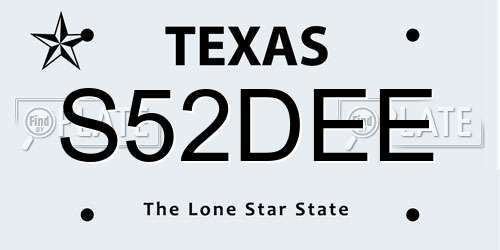 S52DEE Texas License Plate