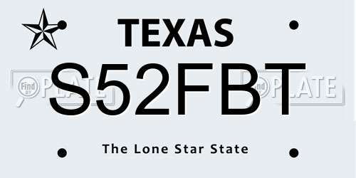 S52FBT Texas License Plate