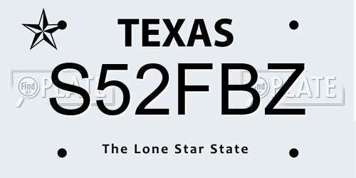 S52FBZ Texas License Plate