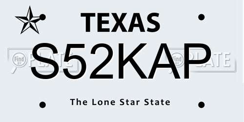 S52KAP Texas License Plate