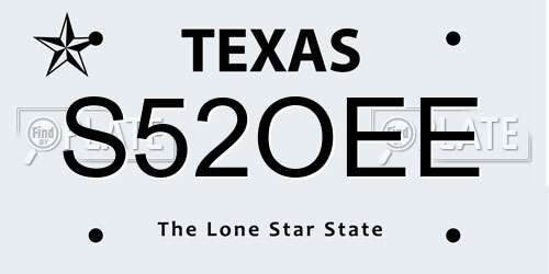 S52OEE Texas License Plate