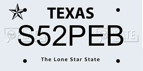 S52PEB Texas License Plate