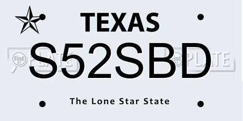 S52SBD Texas License Plate