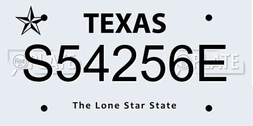 S54256E Texas License Plate