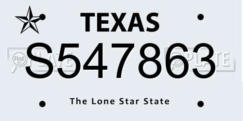 S547863 Texas License Plate