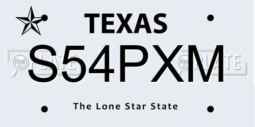 S54PXM Texas License Plate