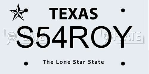 S54ROY Texas License Plate