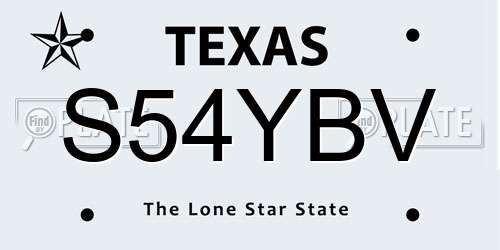 S54YBV Texas License Plate