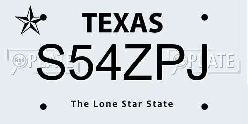 S54ZPJ Texas License Plate
