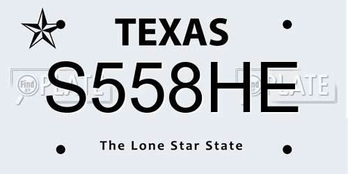 S558HE Texas License Plate