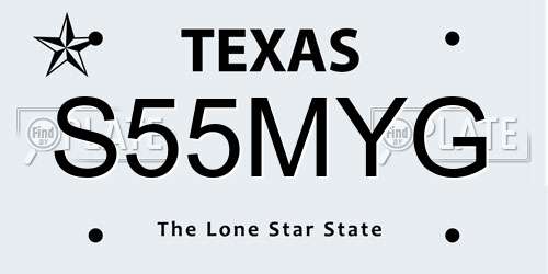S55MYG Texas License Plate