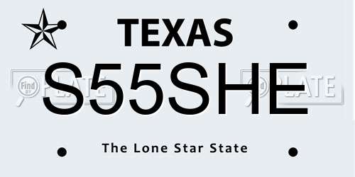 S55SHE Texas License Plate