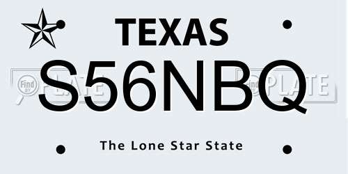 S56NBQ Texas License Plate