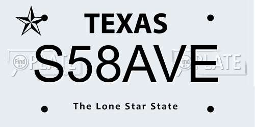 S58AVE Texas License Plate