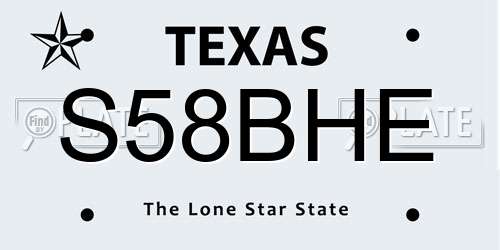 S58BHE Texas License Plate