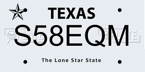 S58EQM Texas License Plate