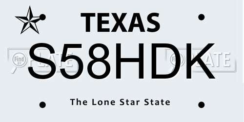 S58HDK Texas License Plate