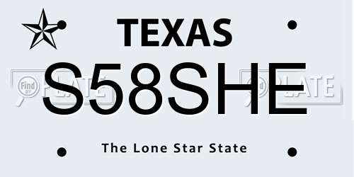 S58SHE Texas License Plate