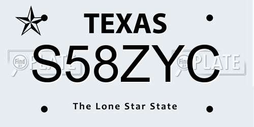 S58ZYC Texas License Plate