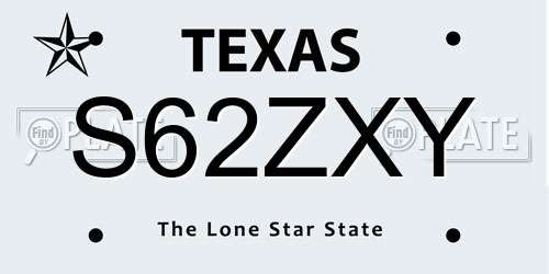 S62ZXY Texas License Plate
