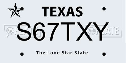 S67TXY Texas License Plate