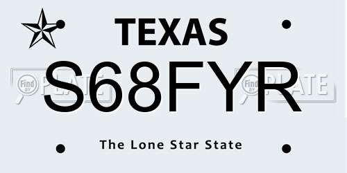 S68FYR Texas License Plate