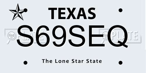 S69SEQ Texas License Plate