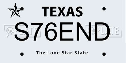 S76END Texas License Plate